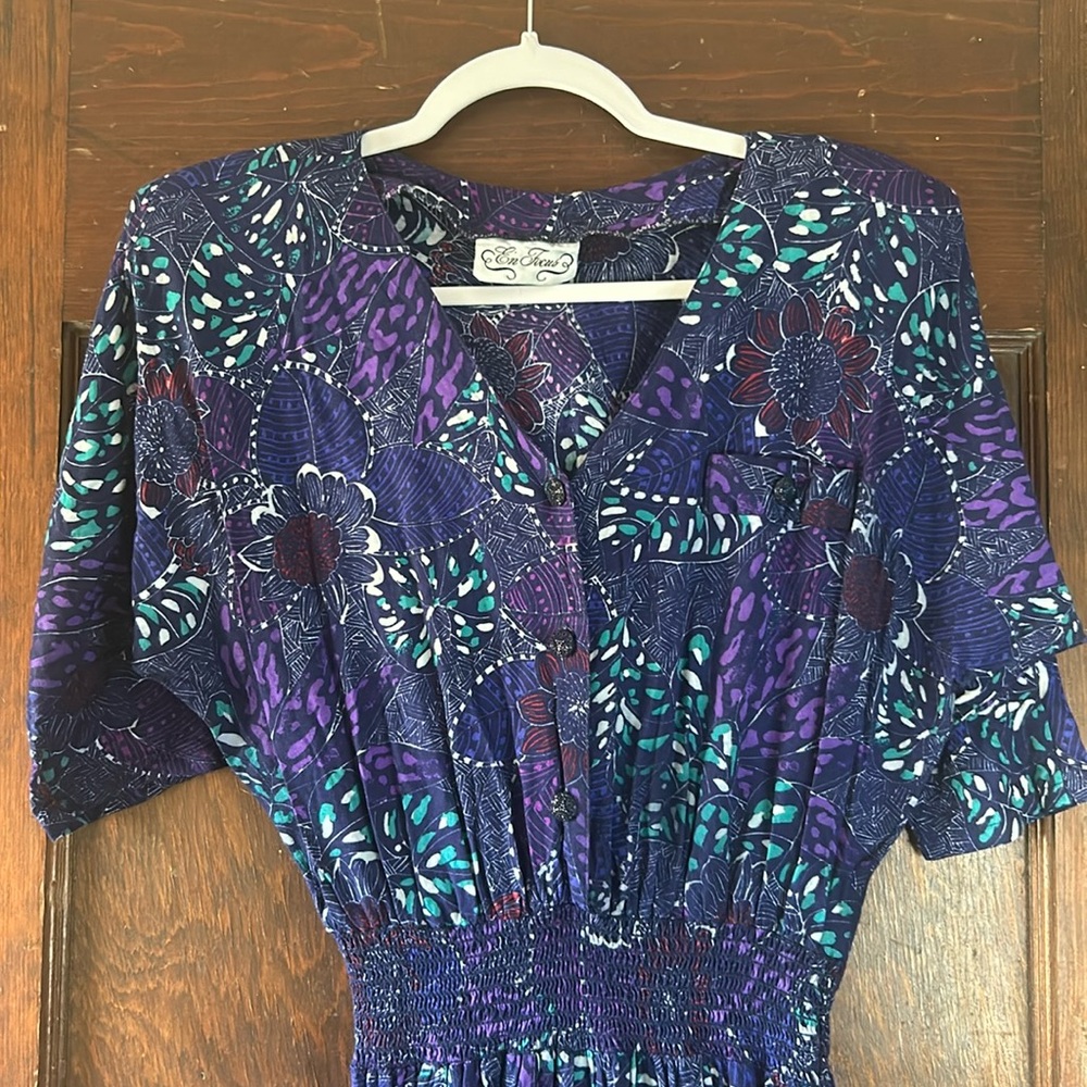 Vintage En Focus Purple & Blue Floral Jumpsuit-Size S